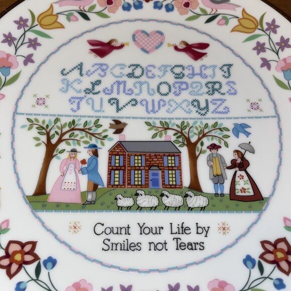 Creative Circle Jacobean Sampler Plate 1986 Count Your Life By Smiles Not Tears - Picture 2 of 7